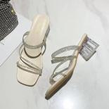 Summer Crystals Sandals Women Slippers Fashion Female Slides Cool Transparent Square Heels Mules Shoes Woman