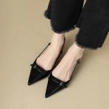New Summer Women's Dress Shoes Pointed Toe Sandals Buckle Slingbacks Mid Heels Pumps Patent Leather Slip On