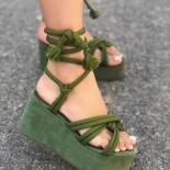 20243 Summer New Platform Wedge Sandals For Women Fashion Round Toe Cross Tied Height Increase Open Toe Femme Sandal Plu