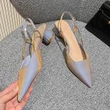 2024summer Pointed Toe Silk Pumps Women Back Strap Buckle Thick Heels Sandals Woman Shallow Mouth Party Shoes Ladies