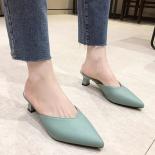 Thin Heels Pointed Toe Female Shoes Ladies' Slippers Low Shallow Mules For Women Luxury Slides New Designer Fashion Bas