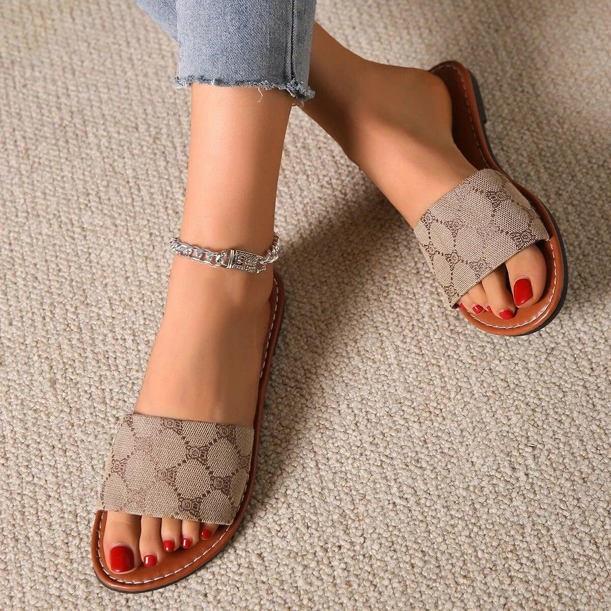 Cloth Slippers For Women Shoes Flat Sandals Peep Toe Ladies Casual Slides Female Beach Slippers Flat Shoes