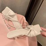 2024 Summers Slippers Women's Fashion Narrow Band Thick Heel Elegant Square Toe Party Dress Slides Women