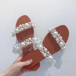 Women Bohemian Pearl Slippers Flat Bottom Sandals Summer Open Toe Ladies Shoes Crystal  Shoes