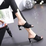 Diamond Mesh Women's High Heels Fashion Outdoors Female Thick Heel Slippers 2024 Summer Crystal Dress Wedding Shoes Lady