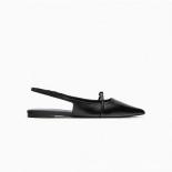 Slingback Flat Bottom Women Sandals Summer Black Leather Pointed Woman Ballet Shoes Fashion Low Heel Woman Shoes