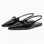 Slingback Flat Bottom Women Sandals Summer Black Leather Pointed Woman Ballet Shoes Fashion Low Heel Woman Shoes