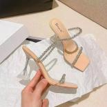 New Summer  Fashion Open Toe Women's Sandals Water Diamond Shining Square Headed Banquet Women's High Heels Large Design