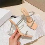 New Summer  Fashion Open Toe Women's Sandals Water Diamond Shining Square Headed Banquet Women's High Heels Large Design