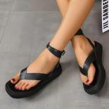 New Flat Low Heel Round Toe Open Toe Pure Color Ring Feet Ankle Strap Buckle Women's Sandals
