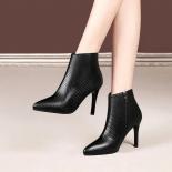 Leather   High Heels Autumn Winter Side Zipper Women's Boots Pumps Party Office Lady Shoes Woman 2024