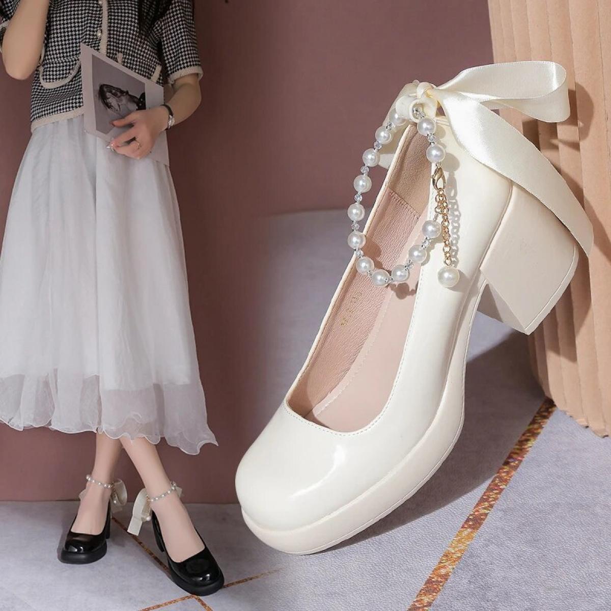 Women Pearl High Heels Shoes Shoesv New Summer Sandals Fashion Thick Pumps Ladies Dress Hiking
