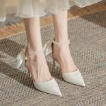 New Women Thin Heel Hollow Sandals Woman Pearl Butterfly Pointed Toe High Heels Womens Shoe Wedding Shoes