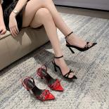 2024 Red Pointed Toe Sandals Women Thin High Heels Ladies Narrow Band Summer Buckle Strap Gladiator Pumps Wedding Party 