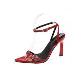 2024 Red Pointed Toe Sandals Women Thin High Heels Ladies Narrow Band Summer Buckle Strap Gladiator Pumps Wedding Party 