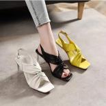 Europea High Heels Sandals Woman Fashion  Summer Shoes Crystal Thick Heel Square Toe Women 2024 Cross Tied Black Red Yel