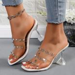 2024 Summer Fashion Rivet Women's Slippers New Transparent High Heels Women's  Square Toe Party Dress Shoes Women's Slip
