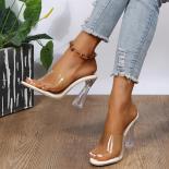Women  Sandals Jelly Slippers  Open Square Toe High Heels Women Transparent Slippers Shoe Heel Clear Sandals