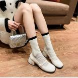 Spring New Style Women Shoes Elegant Pearl Buckle Square Heel Pumps Square Toe Leather Fashion Mary Jane Shoes Mid Heel 