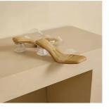 Sweet Apricot Fashion Woman Sandals Summer Beach Sandals Transparent Pvc Clear Square Toe Slides
