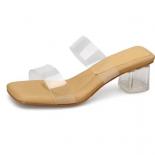 Sweet Apricot Fashion Woman Sandals Summer Beach Sandals Transparent Pvc Clear Square Toe Slides