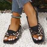 Womens Sandals New Summer Casual Vintage Open Toe Flip Flops Fashion Beach Flat Basic Square Head Leopard Pattern Design