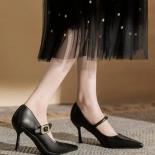 Pointed Toe Women High Heels Shallow Slip On Belt Buckle Thin Mid Heels New Arrivals Dress Work Pumps Size 35 40 Fashion
