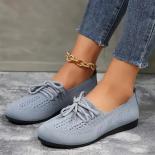 Knitting Mesh Flats Shoes Women Spring Weave Breathable Shoes Fashion Lace Up Shoes Comfort Soft Sole Women's Flat