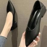 Pointed Fashion Single Shoe Women's New Thick Heeled Flat Bottomed Bean Shoes Student Soft Sole Shallow Cut Low Heeled