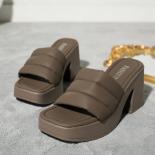 New Women's High Heel Slippers Summer Leather Open Toe Platform Slippers Black Versatile Casual Beach