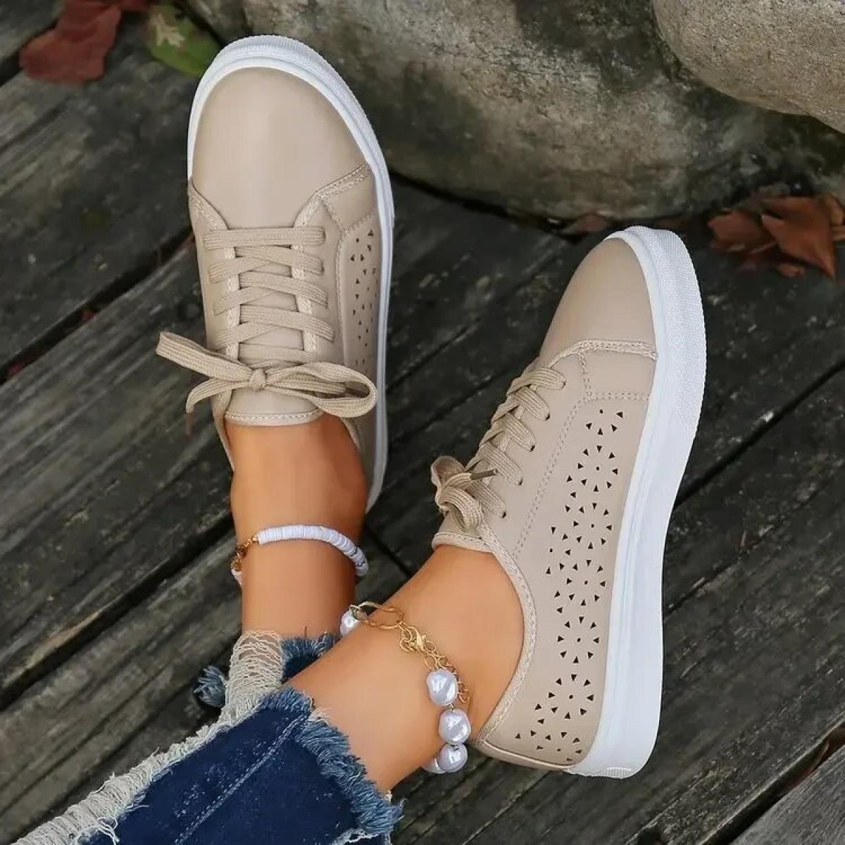 Women's Casual Shoes Stylish Breathable Walking Flat Simple Fall Base Metal Lace Up Solid Color Adult