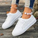 Women's Casual Shoes Stylish Breathable Walking Flat Simple Fall Base Metal Lace Up Solid Color Adult