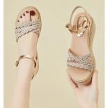Women's Sandals 2024 Open Toe Gold Rhinestone Female Shoes Summer Fashion Thick Bottom Slope With Ladies Sandals Women S