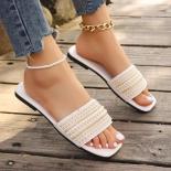 Summer Casual Pearl Women's Solid Color Flat Slippers Fashion Open Toe Women's Outdoor Beach Flip Flop