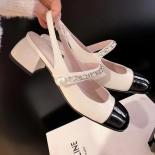 Fashion Womens Shoes Female Block Heels Square Toe Luxury Medium Girls Leather New Chunky High Comfort