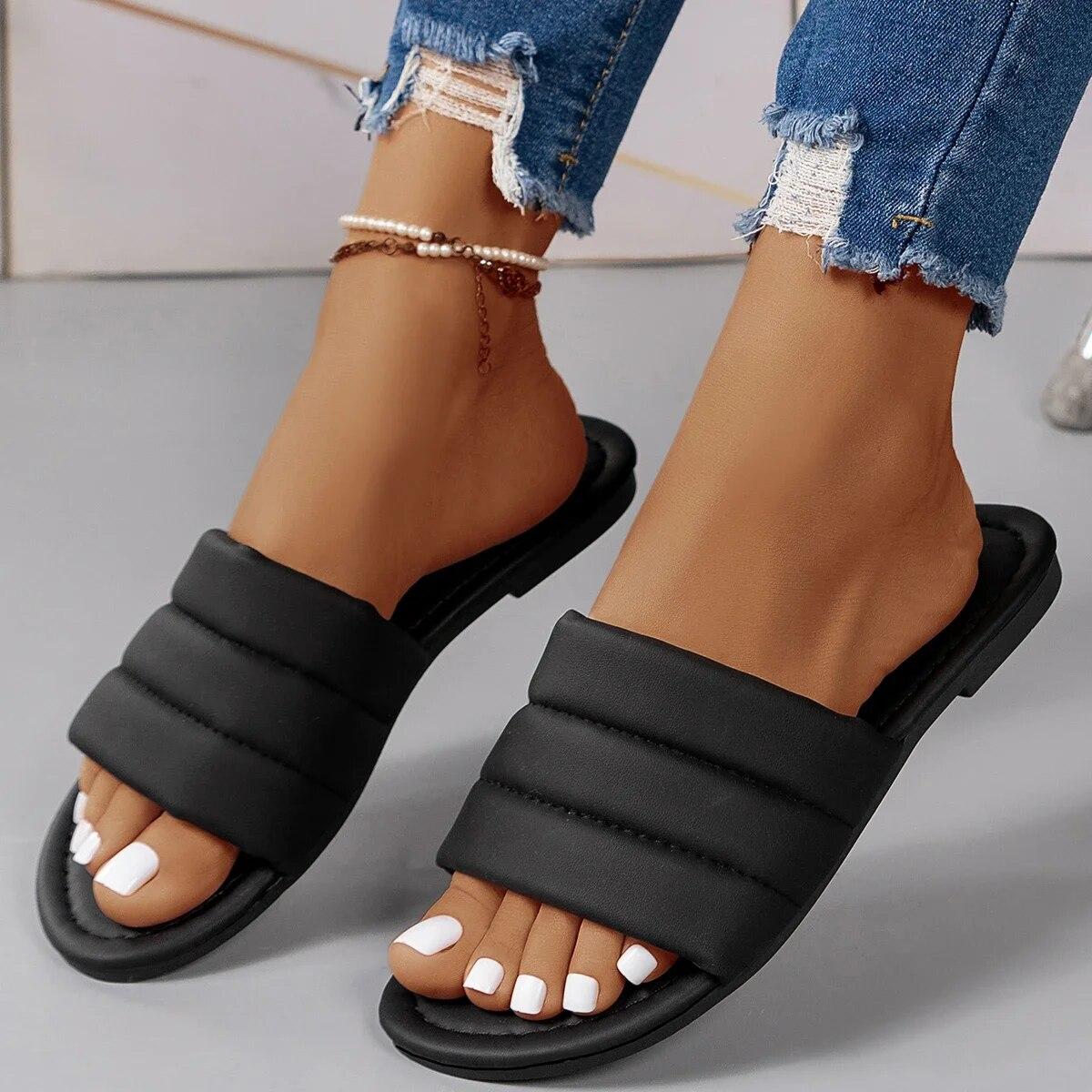 Slippers Casual Shoes Woman Beige Heeled Sandals Shale Female Beach Luxury Black Flat Summer Soft Sabot Fabric Fashion S