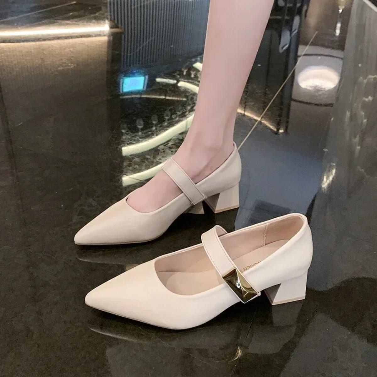 High Heels Pointed Toe Basketball Platform 2024 Chunky Sandals Women's High Heeled Shoes Footwear Shallow Mouth Mary