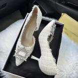 White Design Rhinestones Women Pumps Spring Fashion Pointed Toe Female Shallow High Heel Elegant Women's Work Dress Shoe
