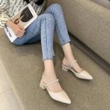 2024 String Bead Belt Shoes Woman Med High Heels Slippers Wedges Sandals Femme  Pointed Toe Loafers Ladies Pearl Slides