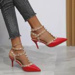 Women's Shoes Rivets Sandals Female Summer  Thick With Fine With High Heeled Shoes Pointed Stiletto  Nightclub Shoes