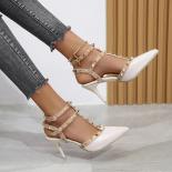 Women's Shoes Rivets Sandals Female Summer  Thick With Fine With High Heeled Shoes Pointed Stiletto  Nightclub Shoes