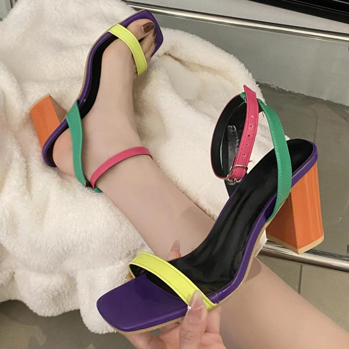 Women's Shoes New High Heeled Hollow Out Square Head Color Wedge Sandals  And  Style Sandalias Slippers