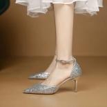 Female Summer New Rhinestone Pointed Silver High Heels Female Temperament Socialite Stiletto High Heel Sandals Female