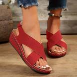 Women Perforated Wedge Sandals Cross Strap Solid Color Hook Loop Shoes Comfy Arch Support Platform Shoes Platform