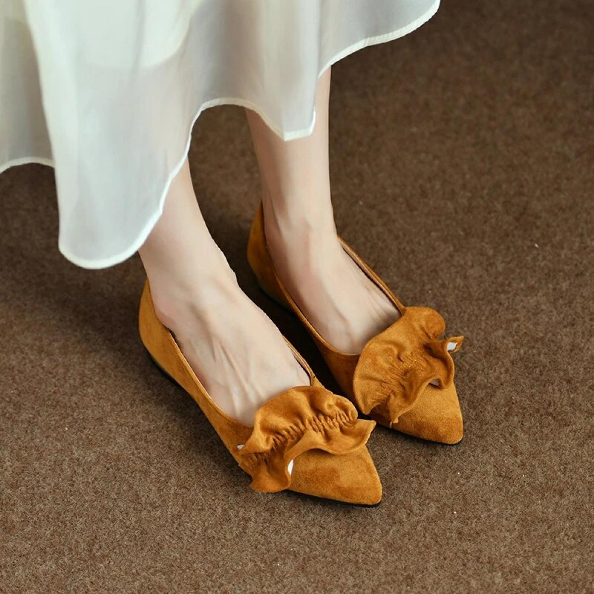 Scarpe per donna 2024 Calzature estive da donna per ufficio Punta a punta Giallo Tacco basso Elegante tendenza della moda in pro