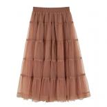 Mesh Tulle Skirts For Women Spring Autumn Long Skirt Gauze High Waisted Grace Fashion Puff Skirts Patchwork Skirt
