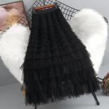 Tutu Cake Skirts Women Elegant Cascading Ruffles A Line Long Skirts Female Casual Elastic Waist Party Lace Skirt
