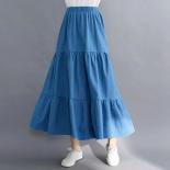 Vintage Loose Chic Skirts For Women Elegant High Waist Office Lady Long Skirt Fashion Blue Denim Skirt Woman Jean Skirt 