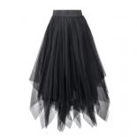 Women Asymmetrical Skirt Spring Autumn High Waist Ruffles Mesh Tutu Tulle Midi Skirt Black Midi Skirt Woman Tulle Skirts
