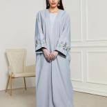 Flowers Embroidery Muslim Abaya For Women Eid Dress Morocco Ramadan Open Kimono Islam Cardigan Dubai Arab Long Robes